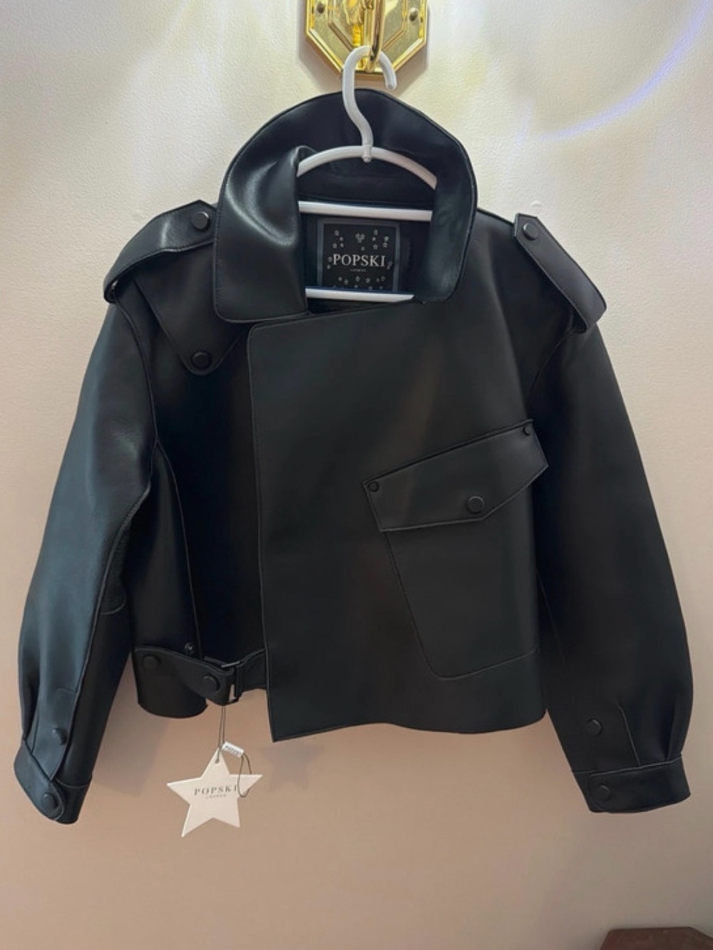 Black real Leather Asymmetric Biker Jacket